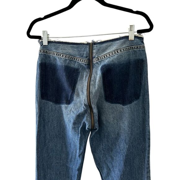 Reformation Zipper Jean Celtic Blue Size 28 Y2K Contrast Pockets Frayed Contrast - Picture 5 of 14